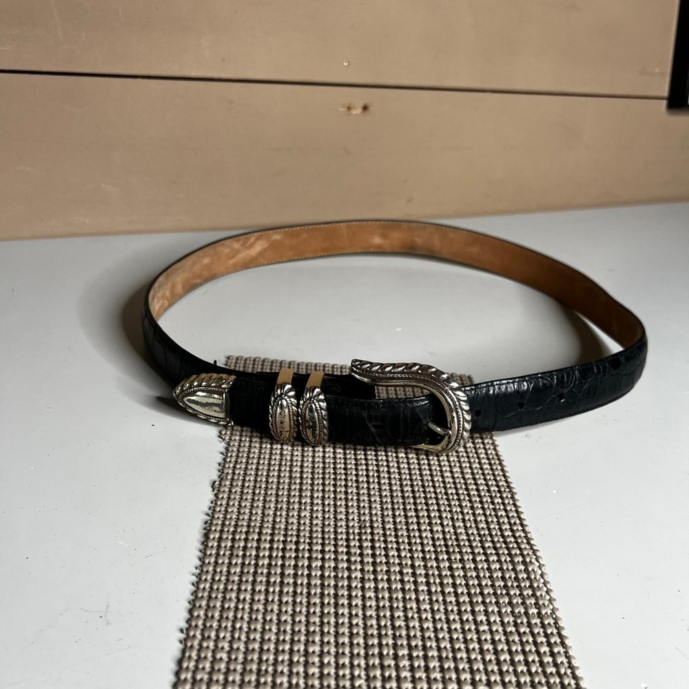 Brighton Black Croc Embossed Leather Western Belt Silver Hardware XL 44903